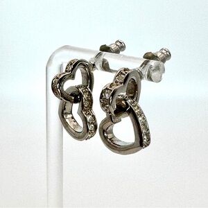 LINKED OPEN HEART Stud Earrings Clear Crystal Silver Plated‎ Sparkly Bling Party